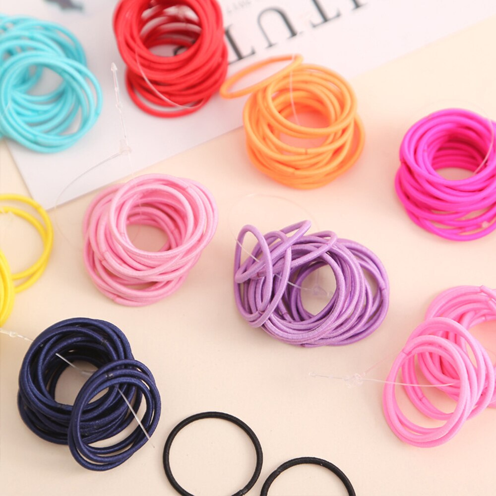 100Pcs/lot Colorful Child Kids Hair Holders Cute Rubber Hair Band Elastics Accessories Girl Women Charms Tie Gum Baby Headband