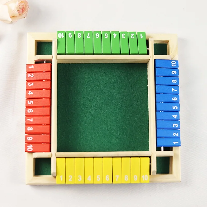 Shut The Box Craps Brettspiel mit Holzklappen für 4 Spieler, Pub-Bar-Partyzubehör, Familienunterhaltung für Kinder und Erwachsene: Schokolade
