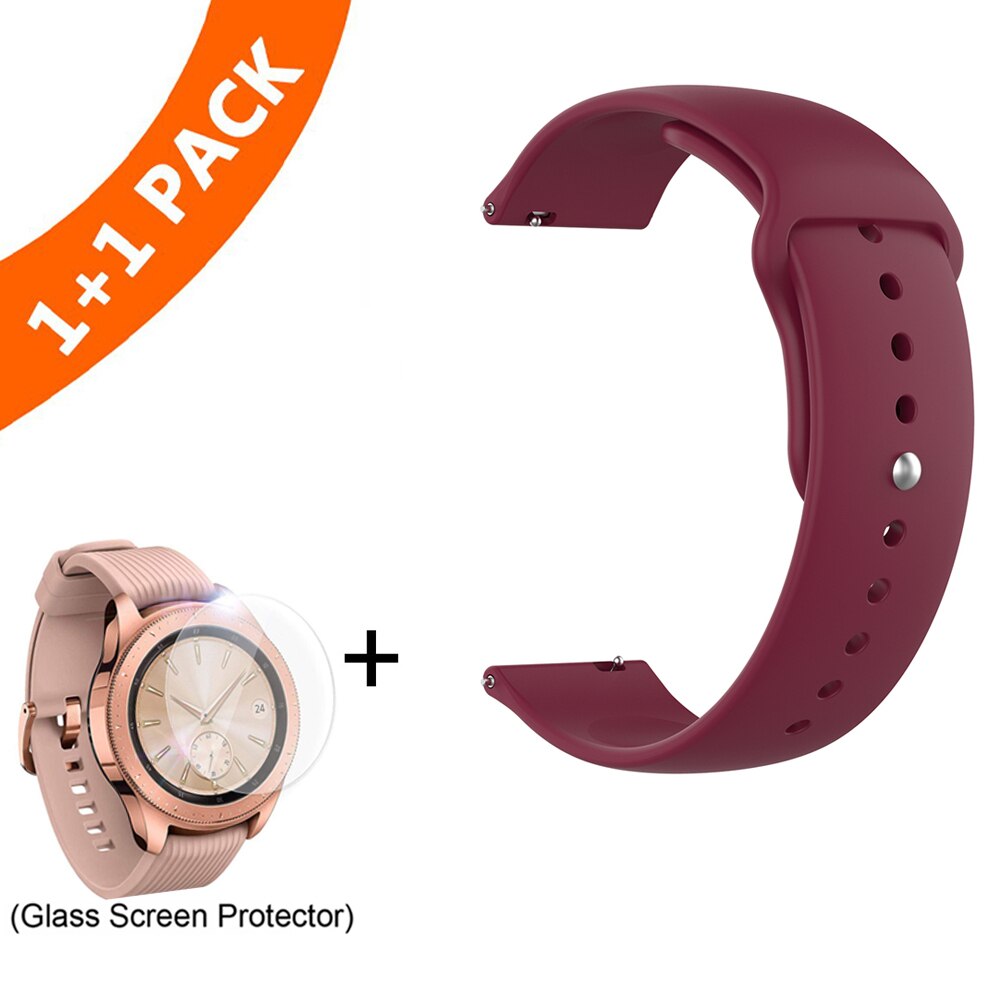 20mm armbånd til samsung galaxy ur 42mm rems silikonebånd til samsung gear  s2 classic 732 med glasbeskyttelsesfilm: Rødvin