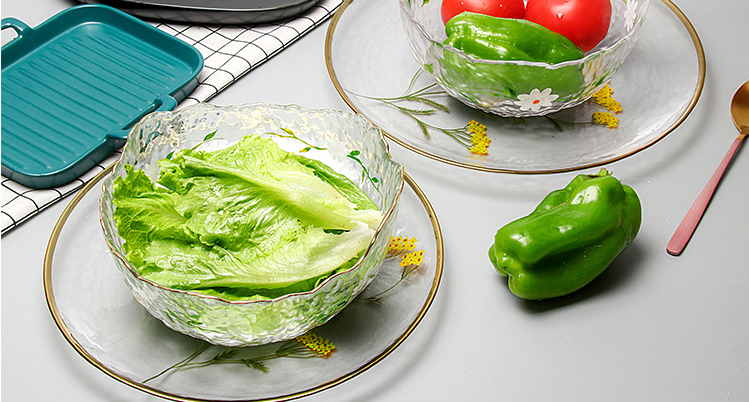 Cool Summer Hammer Mesh Glass Fruit Daisy Plate Salad Bowl Hand-painted Glass Tableware Dinner Set Plates and Dishes