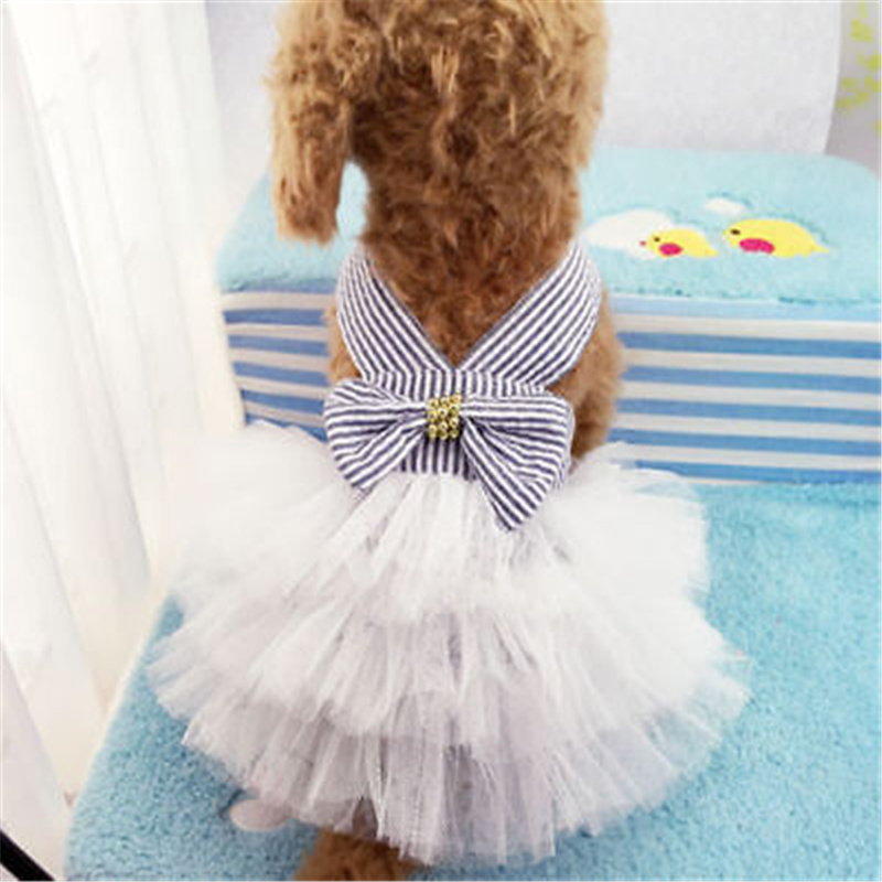 Vestido de tutú para cachorros, ropa de princesa con estampado de rayas de gasa de red y lazo para perros y gatos, novedad
