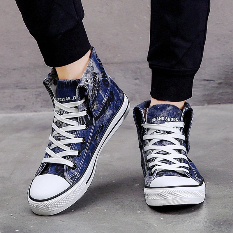 Atmungsaktiv Männer Turnschuhe Größe 37-46 Herren Schuhe lässig Schwarz Denim Leinwand Schuhe Männer hoch oben turnschuhe Oxfords