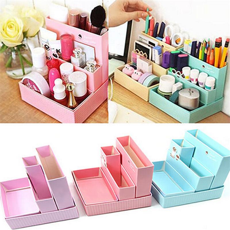  SimpleLif Caja de maquillaje, caja de cartón de papel DIY,  organizador de decoración de escritorio, papelería, maquillaje cosmético  (color al azar) : Belleza y Cuidado Personal