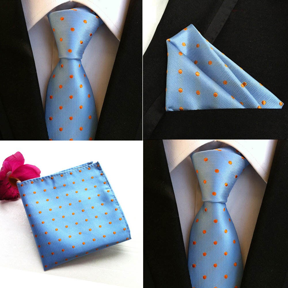 Herenset van s 100%  zijden stropdassen (zakdoeken) effen stippen bloemen stippen bruiloft feest pochet stropdas zakdoek: Eerste 19a