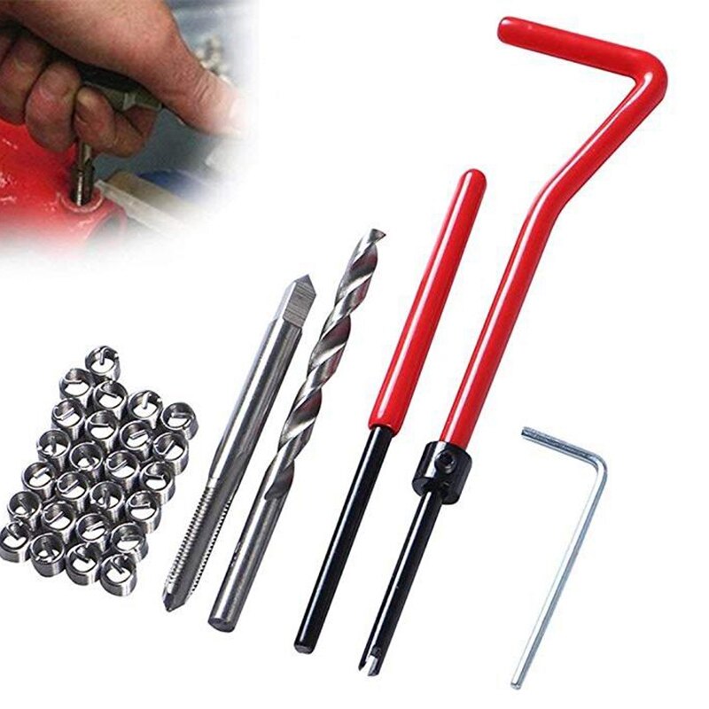30Pcs M6 Tap Wrench Cutter Repair Kit Hand Tools Red Thread Wire Insert Stainless Steel Small Wrench Repairing Tool Kit