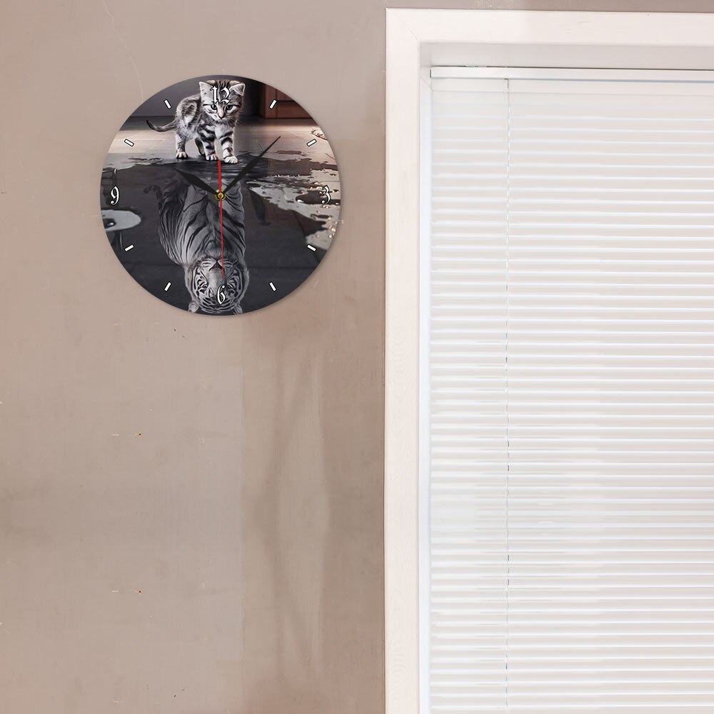 Gato Malhado Reflexão White Tiger Art Home Decor Relógio De Parede Motivacional Reflexão Reflexão da Alma Do Gato Relógio de Parede Tigre