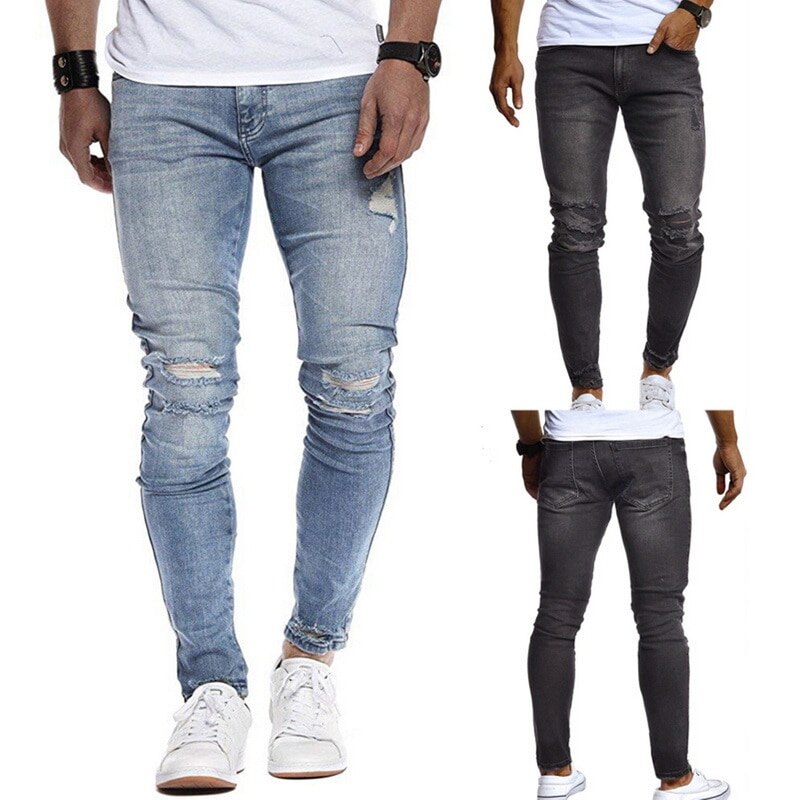 Pencil bukser slanke mænd bukser casual skinny jeans mænd gotiske denim bukser jeans ripped herre jeans sommer hul bukser cowboys