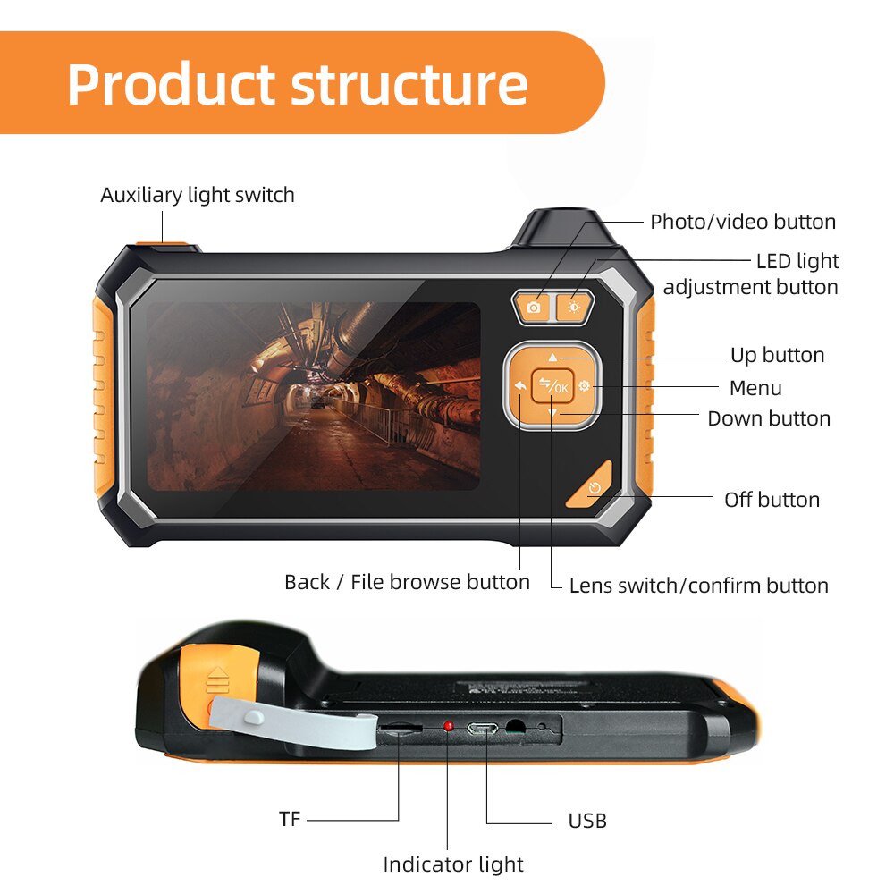Inskam113-endoscopio de mano con pantalla LCD a Color, cámara Dual de 4,3 pulgadas, 1m, 5m, 10m, endoscopio Industrial para el hogar con 6 led