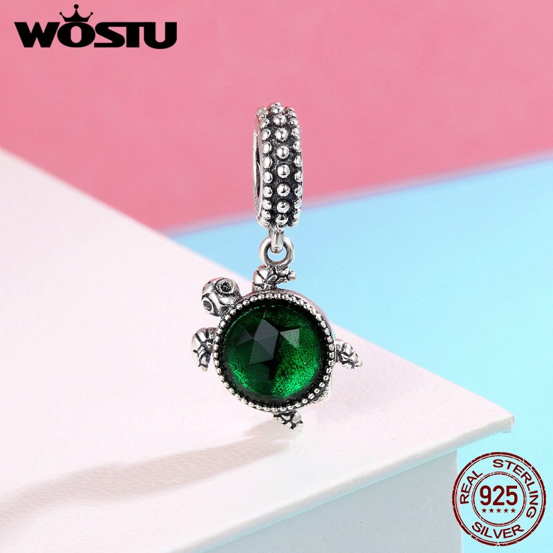WOSTU 100% 925 Sterling Silver Animal Turtle's Adventure Dangle Beads fit original WST Charm Bracelets Fine Jewelry CQC281