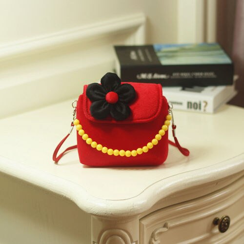 Brand Lovely Baby Girls Kids 3D Flower Mini Zipper Shoulder Messenger Purse Bag Leopard Candy Color Coin Purses: Red