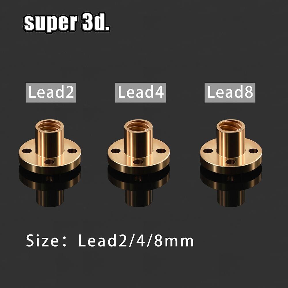 3D drucker zugehörigkeit Kupfer Trapez Blei Schraube murmeln T8 Tonhöhe 2mm für Blei 2/4/8mm schraube stepper Motor- schiene schraube CNC