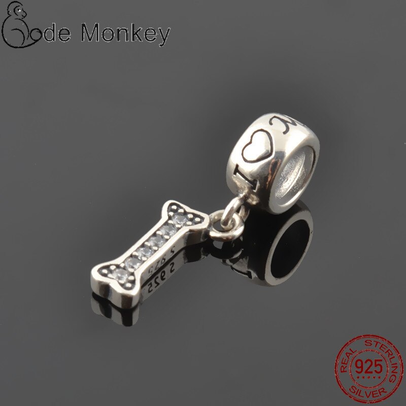 Codemonkey limpar zircão ossos encantos contas caber pulseira original 100% prata esterlina pingente moda jóias cms139