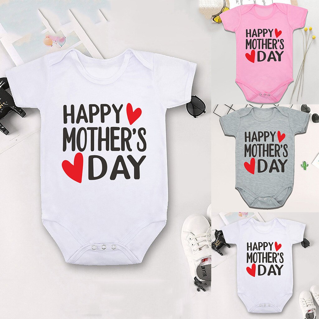 Toddler Infant Kids Baby Girls Boys O-Neck Short Sleeve Letter Printed Mother’s Day Romper Jumpsuit Outfits Clothes#p4