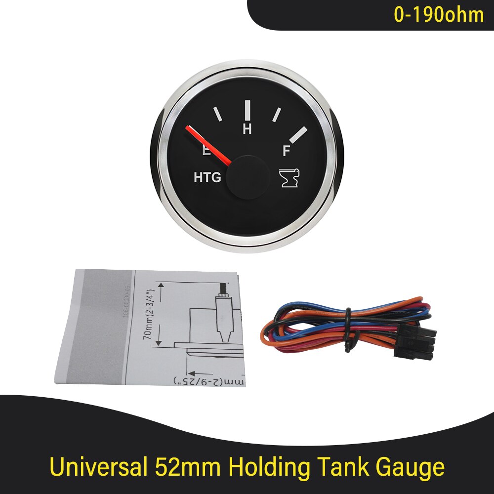 52mm marineholding tank niveaumåler 0-190 ohm 240-33 ohm signal vandtæt båd spildevandsmåler sort vand htg måler: 0-190 bs
