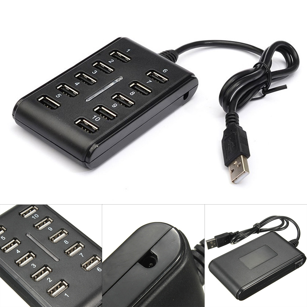 Concentrador USB 480 de alta velocidad, 2,0 Mbps, 10 puertos, multipersonal, divisor USB portátil para PC y portátil
