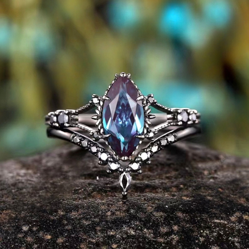 Anillos de circón de lujo para mujeres y niñas, anillo de compromiso de cristal para boda, anillos de dedo de acero inoxidable ajustables para , de joyería: 6 / Verde