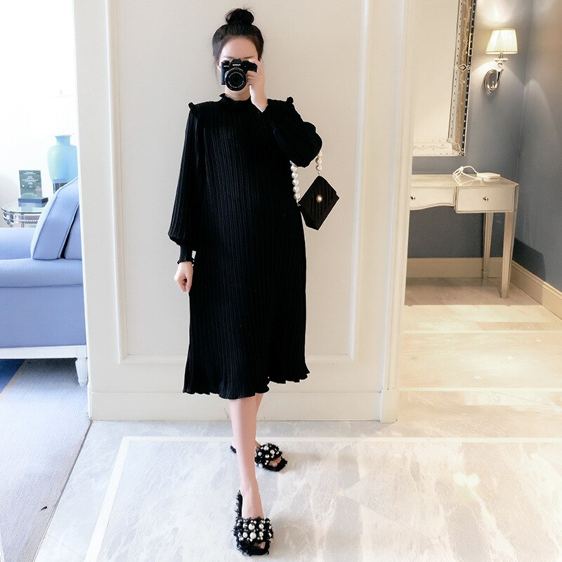 Spring Maternity Dresses Chiffon Pleated Long Pregnancy Dress Casual Loose Maternity Clothes For Pregnant Women