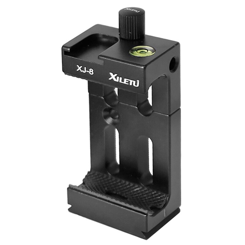 XILETU XJ-8 Tripod Head Bracket Mobile Phone Holder Clip For Phone Flashlight Microphone With Spirit level and Cold Shoe Mount: Black