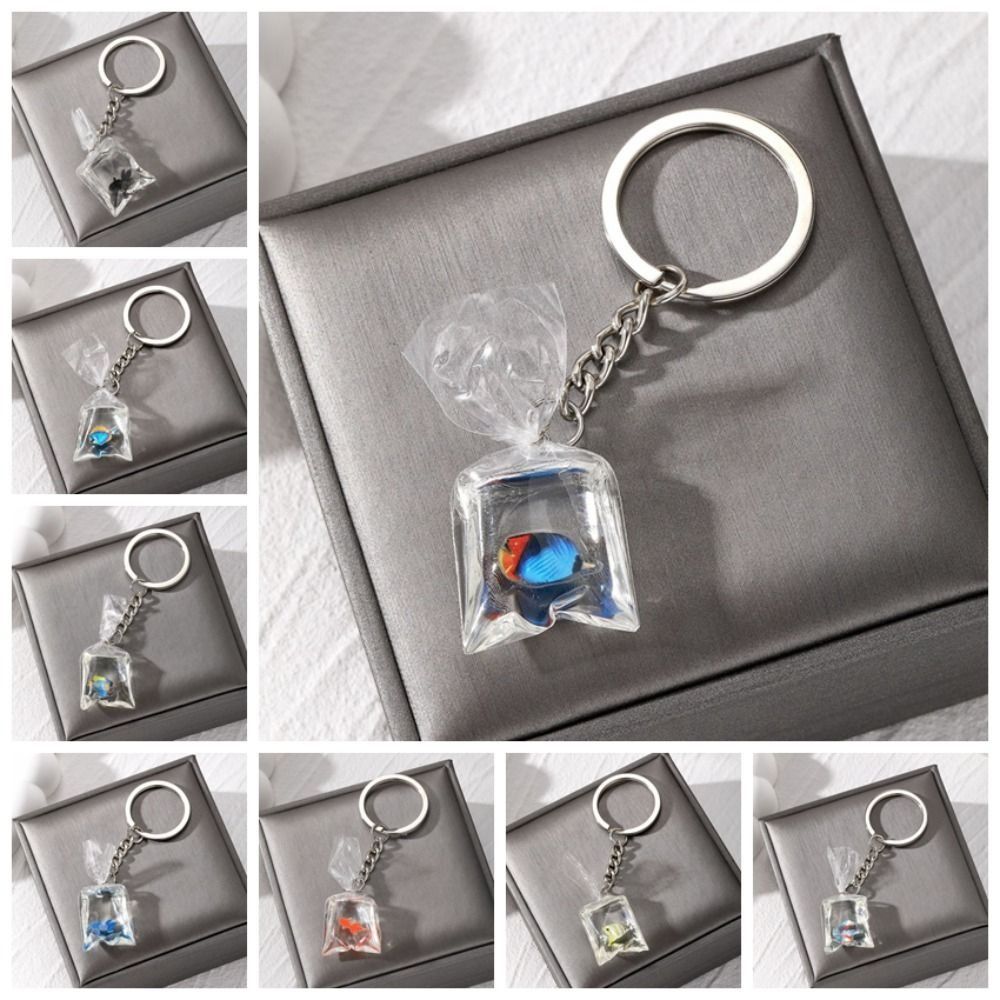 Vis Goudvis Sleutelhanger Imitatie Waterzak Grappige Kleine Vis Hanger Hars Transparante Kleine Vis Sleutelhanger Kinderen