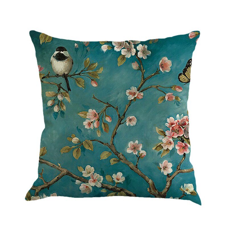 Cojines de sofá 45x45 cm, Cojines de pájaros para el hogar, Cojines decorativos de mariposa, Cojines de lino para decoración del hogar, textiles para el hogar