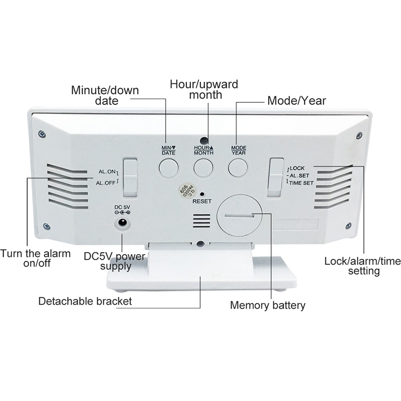 Bedside Mirror Alarm Clock LED Digital Time Display Snooze Temperature Adjustment Light Battery Operated Makeup Mirror Clock