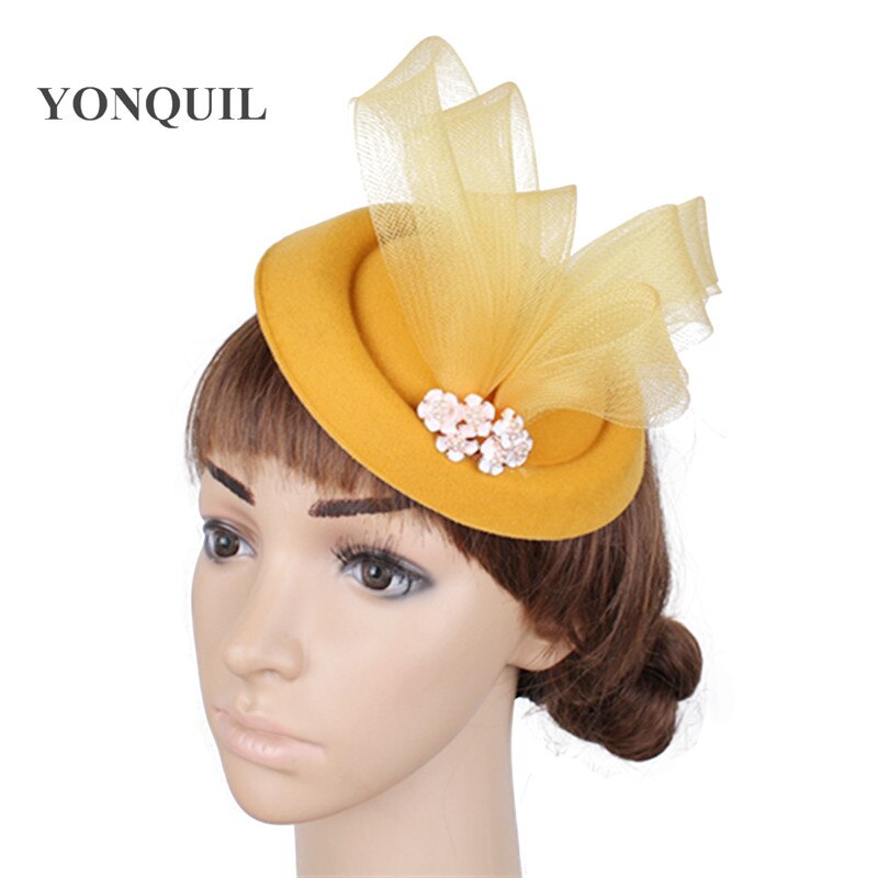 Uldfilt festhat til damer kvinder lejlighed hovedbeklædning hårnål brud bryllup hat fascinator show børn fedora kasket hovedbeklædning