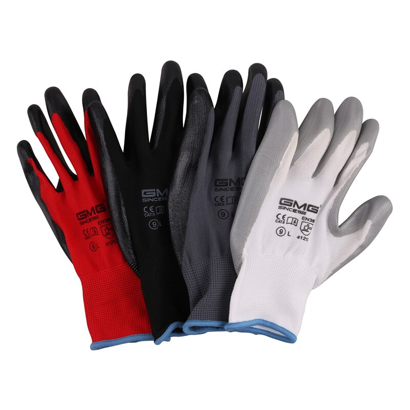 GMG CE Certificated EN388 White Polyester Grey Smooth Nitrile Work Safety Gloves Work Gloves Mechanics