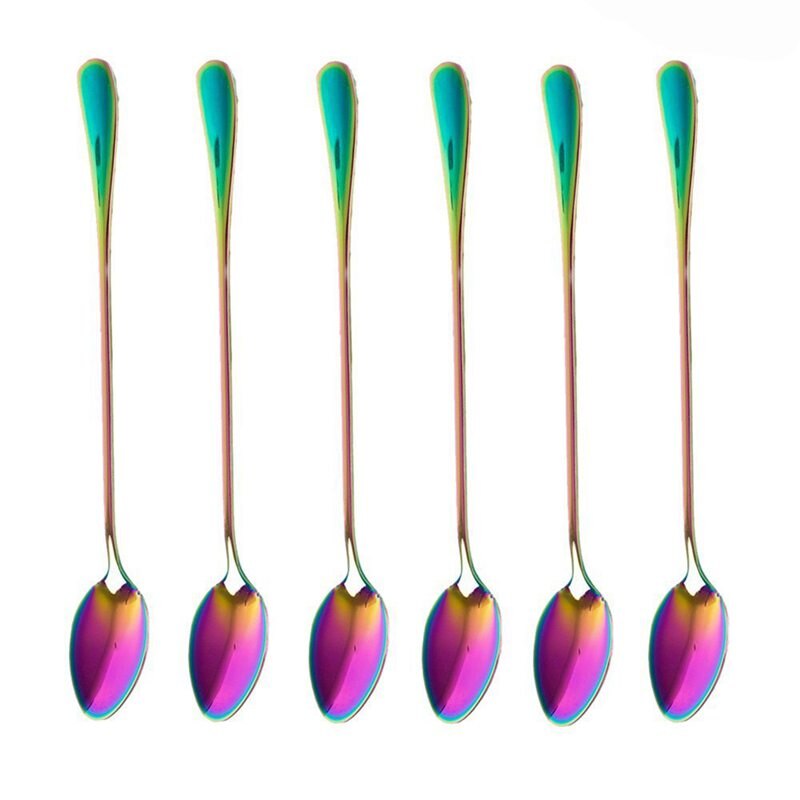 Coffee Teaspoons, Set of 6 Rainbow Color Coffee Spoon Long-Handle Ice Cream Desert Spoon Cocktail Stir Spoons Mixing Spoon, Poin: Default Title