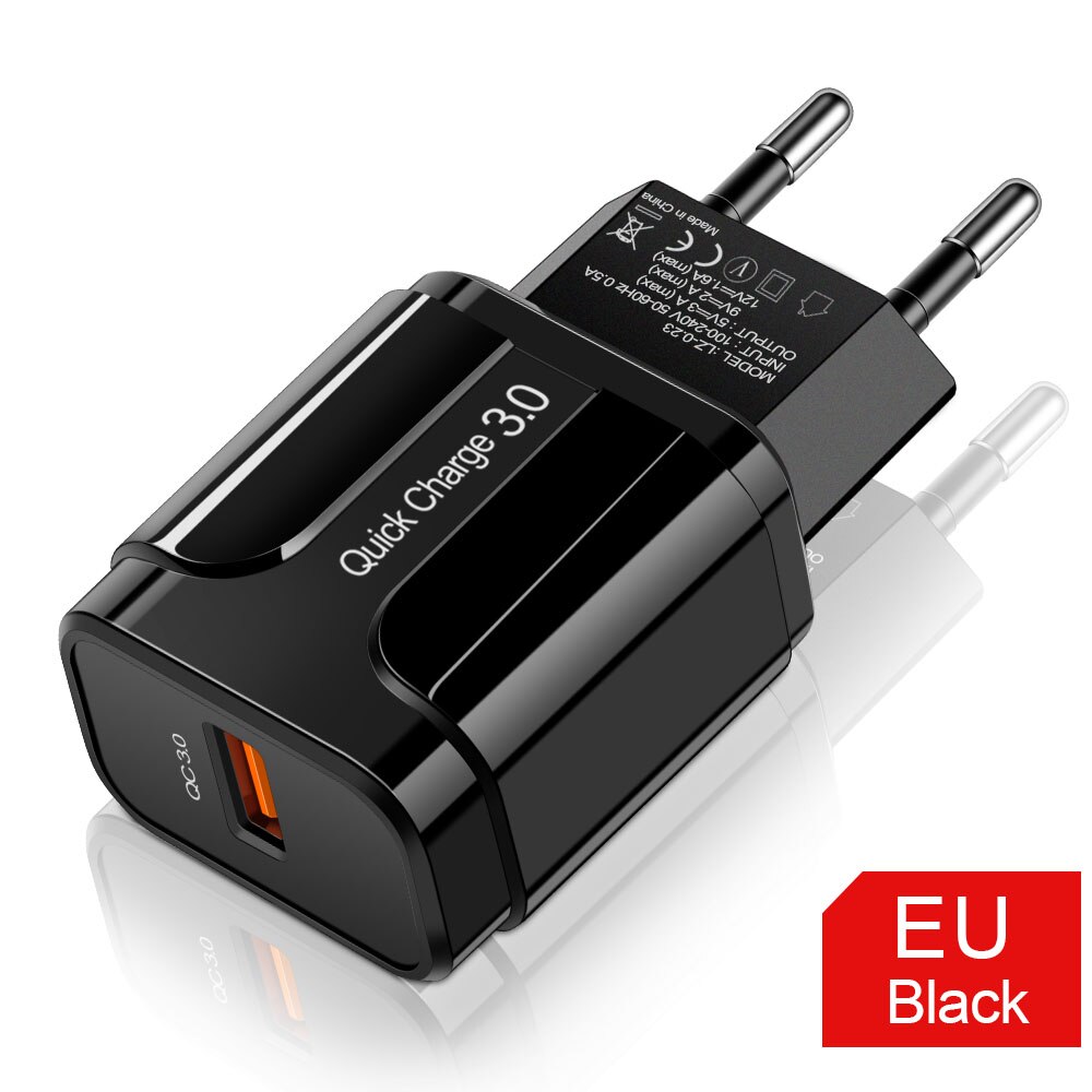 Cargador USB de carga rápida 3,0 para teléfono móvil, adaptador de carga rápida de pared Universal QC3.0 3u, para Samsung, Xiaomi, iPhone: 1u EU Black