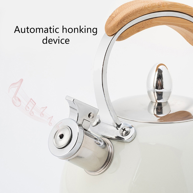 3L Whistling Tea Kettle Thick Stainless Steel Teakettle Teapot with Wood Handle