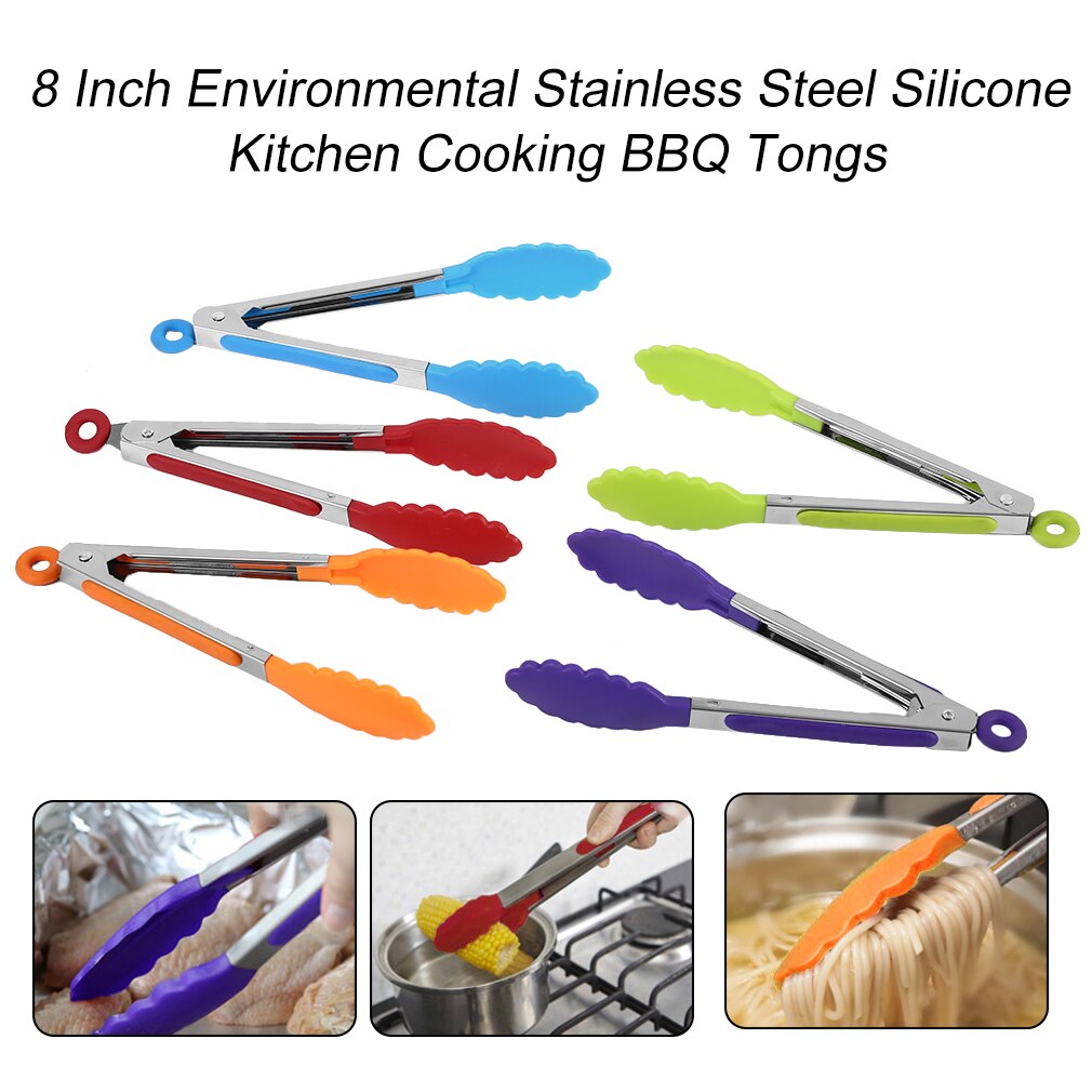 8 tommer grill nylon tang tip køkken mini tang varmebestandig nylon madlavningstang stål mad tang køkkenudstyr køkkenredskaber