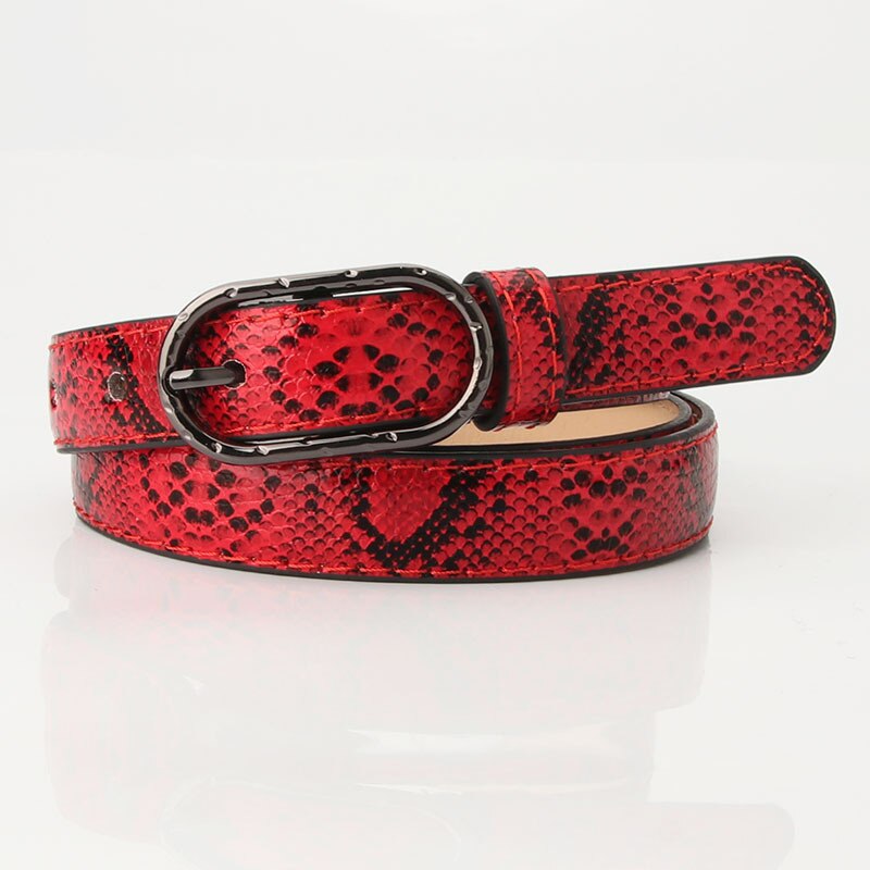 Slangenprint dames pu leren tailleband dames dunne skinny riemen voor dames jeans jurk riem zwarte metalen gesp: Rood