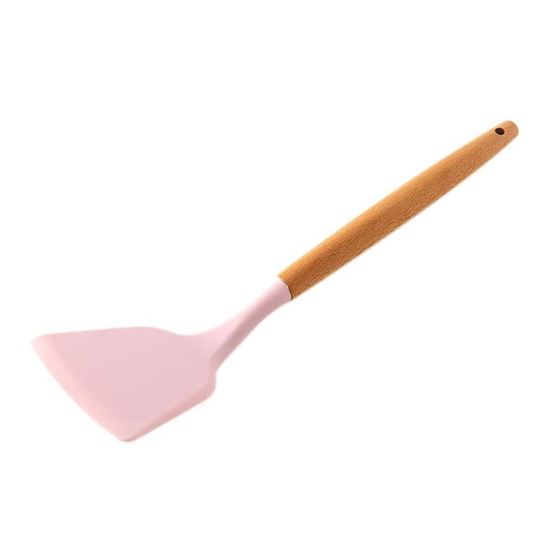 Ustensile de cuisine rose en Silicone de supérieure, avec manche en bois Flexible antiadhésif, ustensile de cuisine domestique: 1