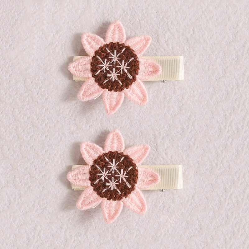 Pinzas para el pelo de punto de ganchillo para niña, horquillas para bebé, accesorios Kawaii, ganchos para el pelo de girasol, horquilla pequeña, sombreros para niños, 2 unids/set/Set: 2