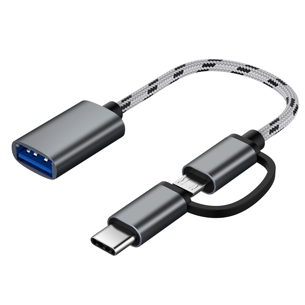 2 in 1 Typ-C Männlichen + Mikro USB Stecker Auf USB 3,0 Schnittstelle Weibliche OTG Adapter Kabel Schnelle Transfer Datum Kabel Für Android Samsung S8: grau