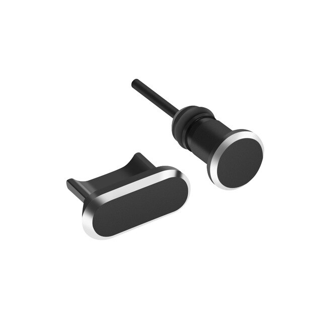 Micro USB Charging Port + Earphone Port Dust Plug Android Mobile Phone 3.5mm Headset Stopper Retrieve Card Pin: Black