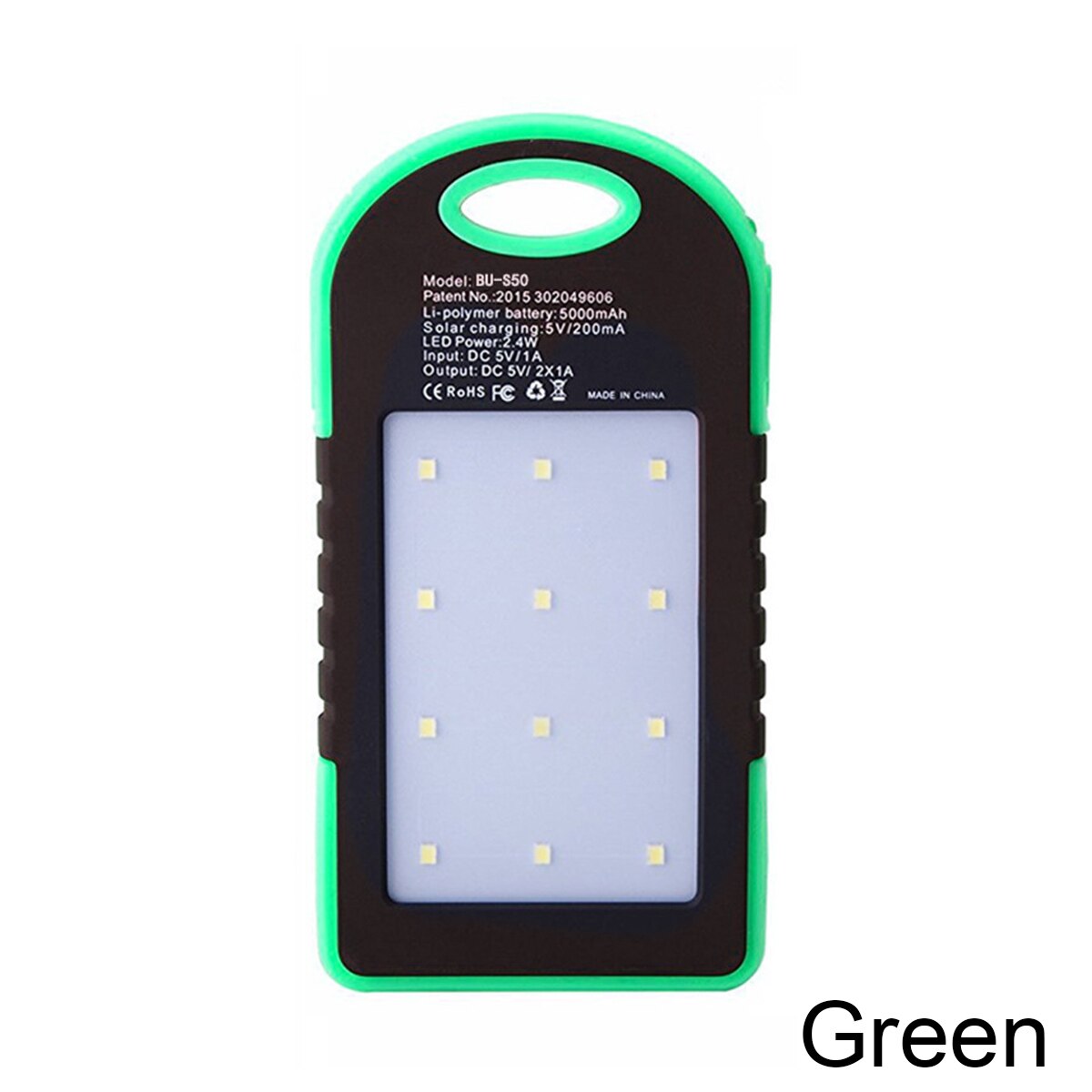 Solar Power Bank Double USB Solar Charger External Battery With LED Portable Camping Light Charger Pack for Smart Phone: Green