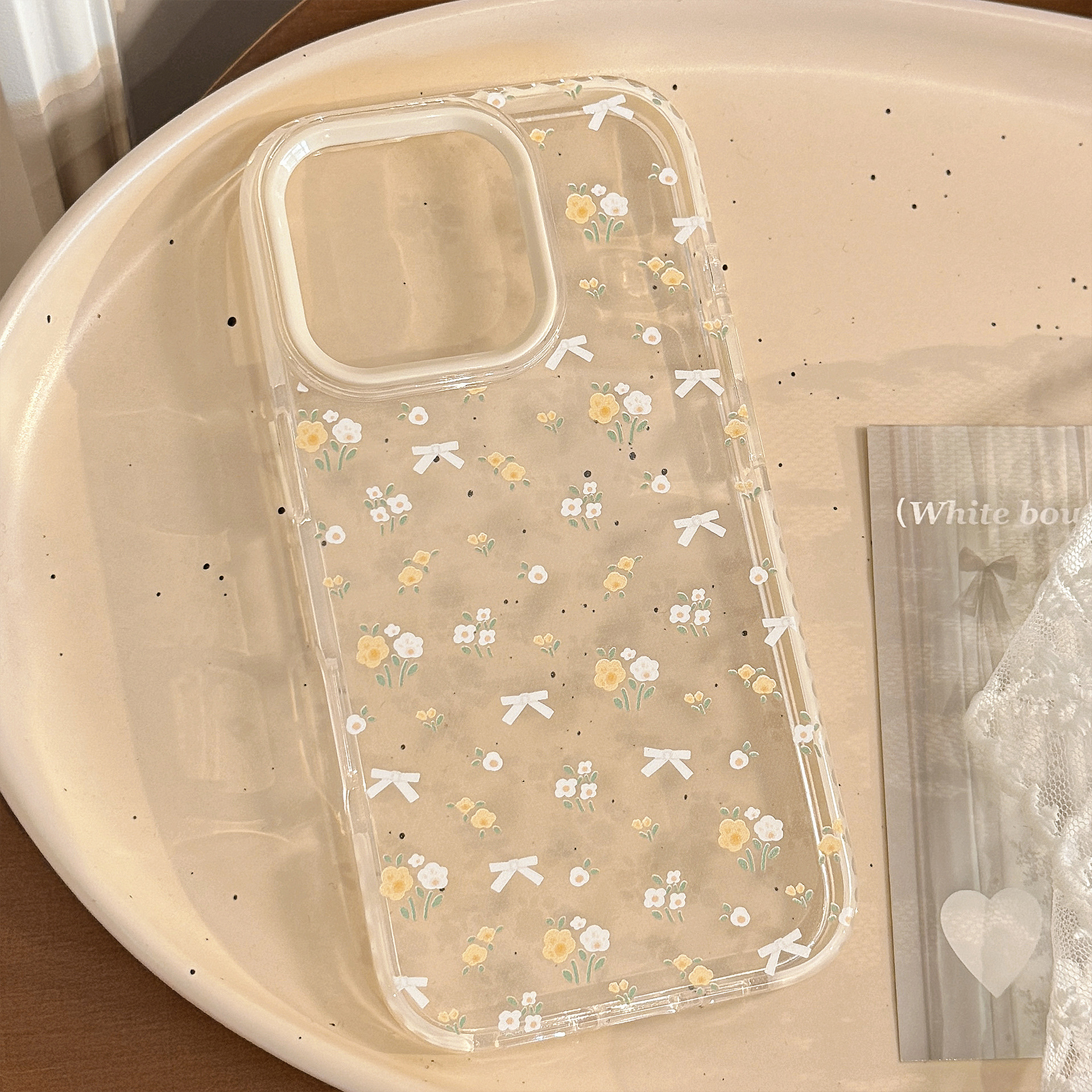 Fresh art gul-hvitt blomstersløyfe-deksel 12 gjennomsiktig støtsikker beskyttelse til iphone 16 15 14 13 pro max