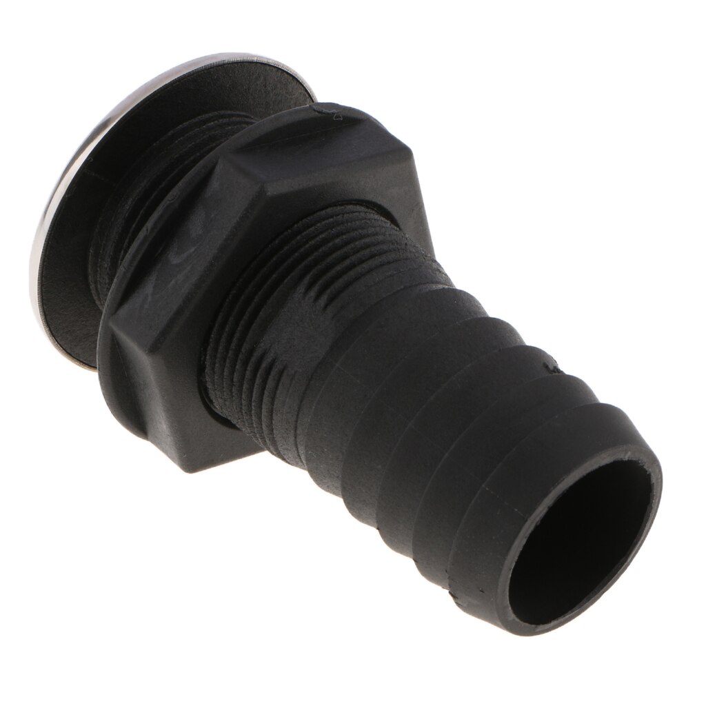 Black Metal Boat Thru Hull Fitting Drain Connector for 30mm Hose Barb