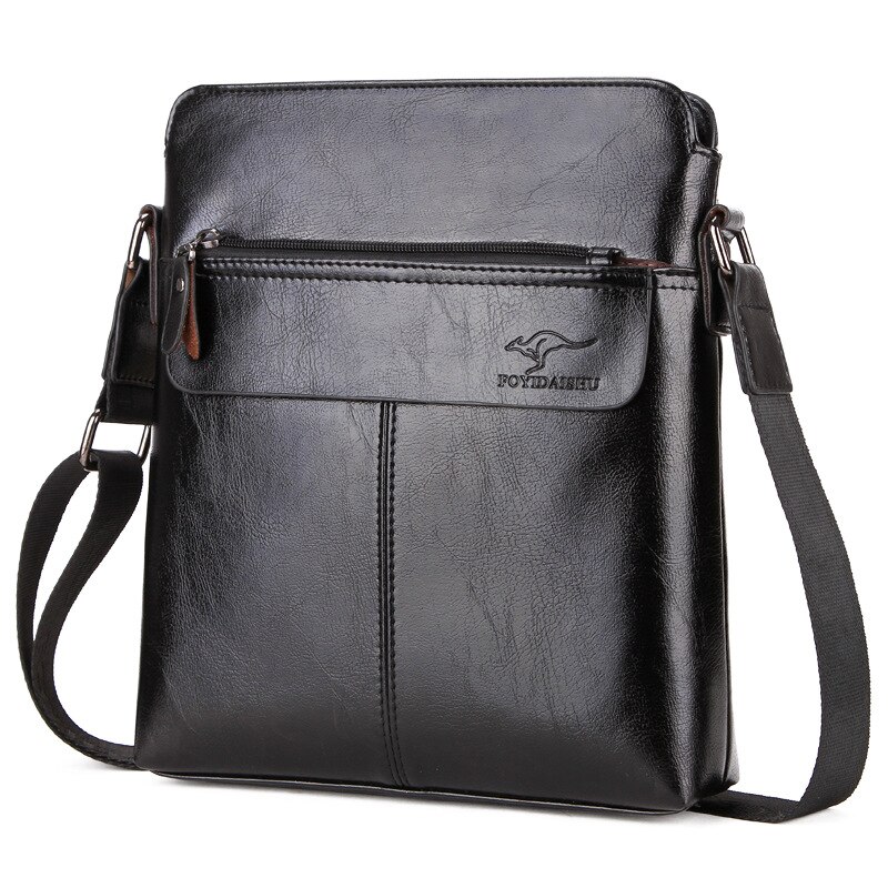 Mænds taske mænds håndtasker forretningstaske lodret pu læder skulder messenger taske til mand med lommebog lomme lsh 735: Sort