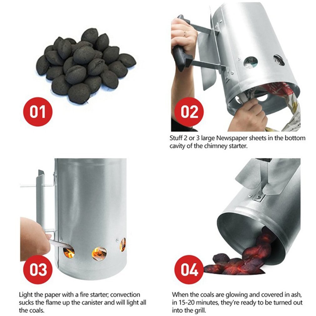 Quick Chimney Charcoal Starter Fast Fire Chimney Starter Barbecue Ignition Barrel Grill Tool Outdoor Heating