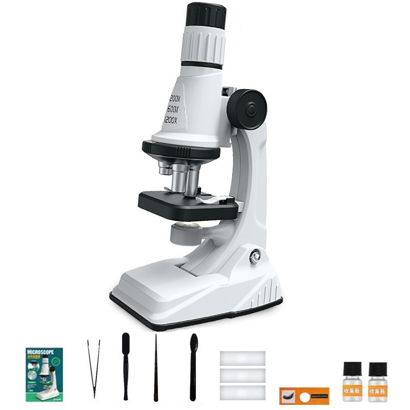 Kit de microscopio para niños 200x 600x 1200x, juguete de tallo de ciencia biológica, microscopio de bolsillo educativo para escuela y hogar con luz LED: Gris oscuro