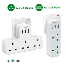 6 Ways UK Multi Plug Power Strip with 3 USB Charging Ports and 3 UK Outlets Wall Socket 100-250V Electrical Charger for Phones
