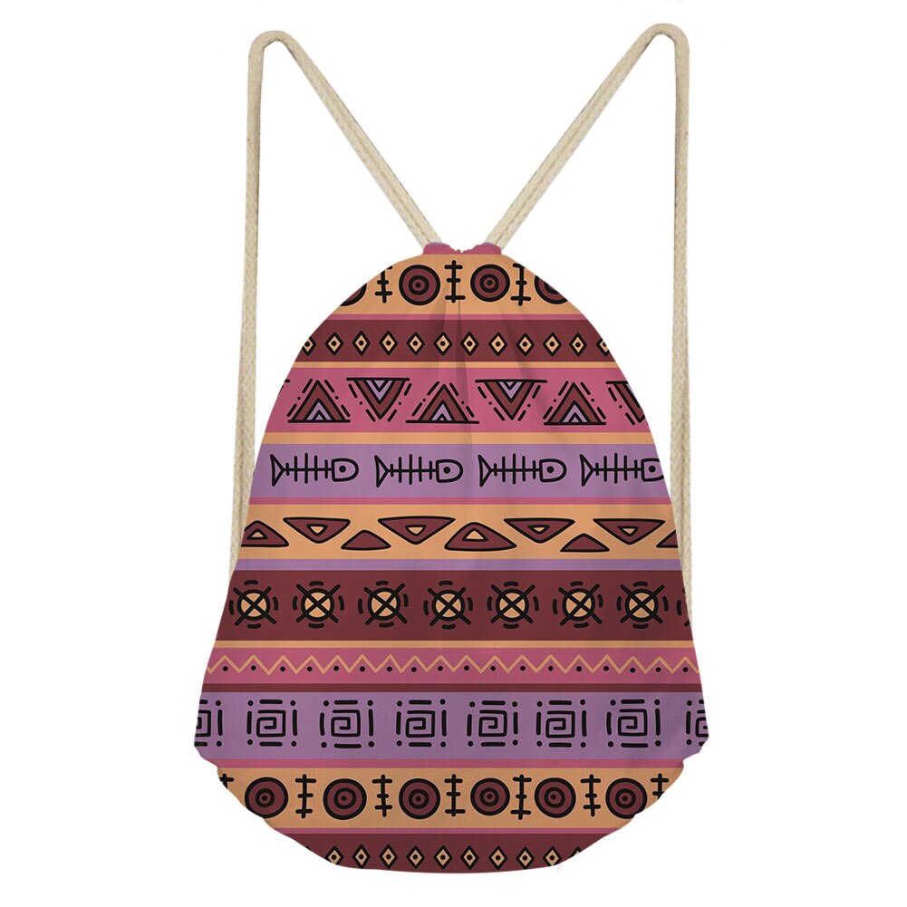 Art Style africain impression cordon sacs femmes ethnique noir Style plage épaules sac Afro dames élément chaîne sac à dos: Black