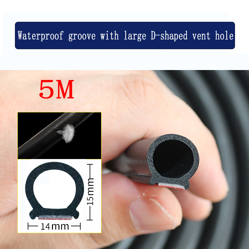 5M Grote/Kleine D Auto Afdichting Strip Auto Deur Frame Geluidsisolatie Rubber Strip Speciale Kleine Auto Vrachtwagen Waterdichte Deur Naad: zwart en wit