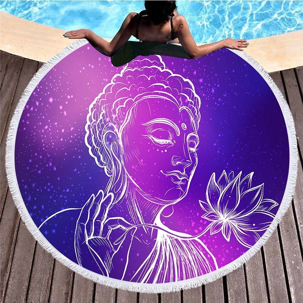 Buddha statue runde badehåndklæder simpelt maleri til voksne mikrofiber badehåndklæde gobelin yogamåtte serviette de bain