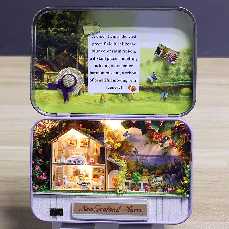 FAI DA TE Casa di Bambola Mobili Giocattolo Di puzzle Campagna Scatola Teatro Nostalgico Tema Scena in Miniatura di Legno in Miniatura Casa Delle Bambole