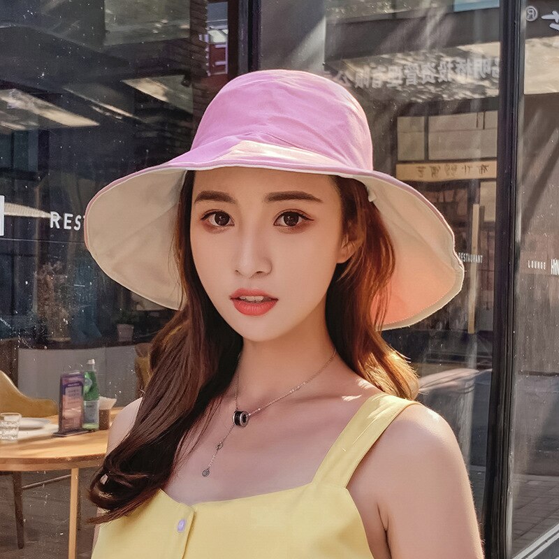 Double sided women's sun hat Korean version - UV resistant summer hat for hiking, fishing and beach travel
