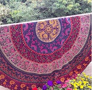 Yogamåtte tæppe mandala strandhåndklæde indian stor lotus udskrivning runde kvast gobelin totem tæppe gulvpude til dekorative: Himmelblå