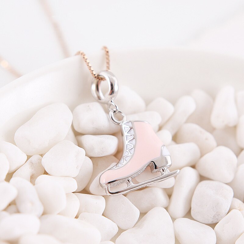 Authentic 100% 925 Sterling Silver Bead Sports Ice Skates Dangle Beads Fit Bracelet & Bangle DIY Women Jewelry: Pink